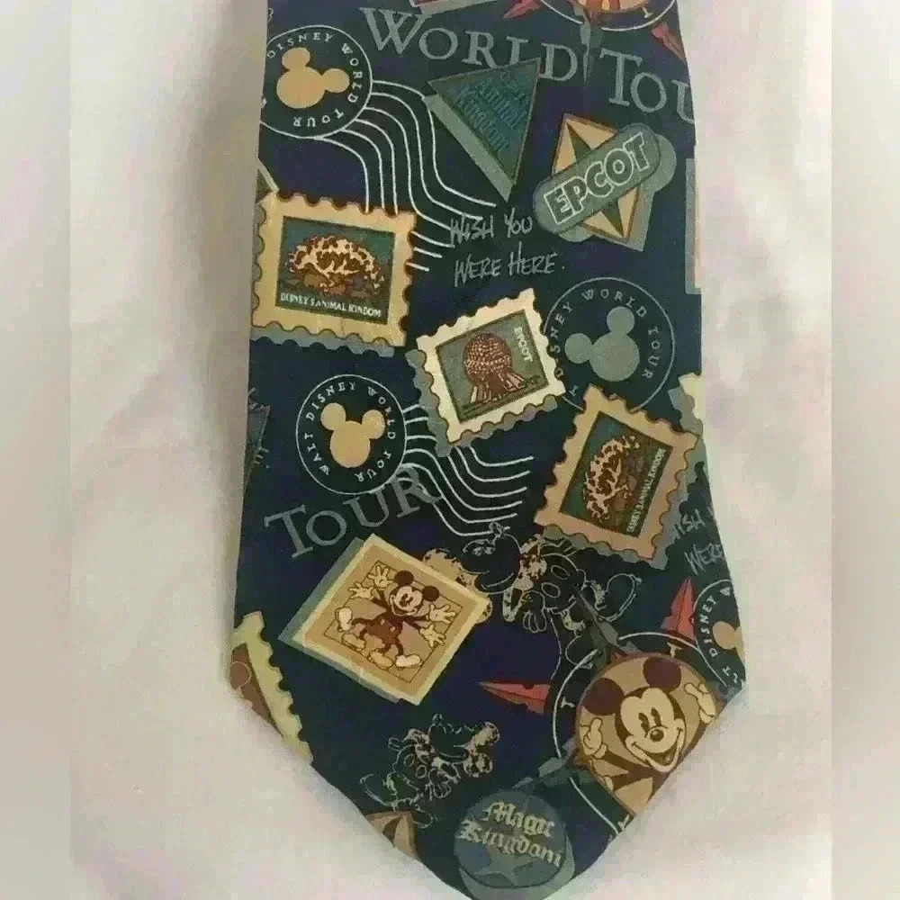 Epcot Silk Postage Stamp Print tie